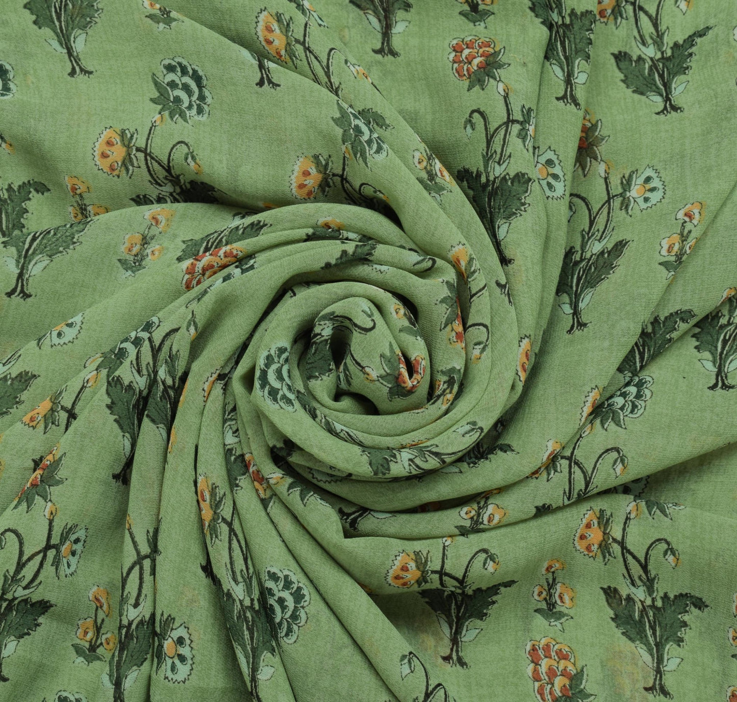 Sushila Vintage Green Saree Blend Georgette Silk Printed Floral Craft Fabric