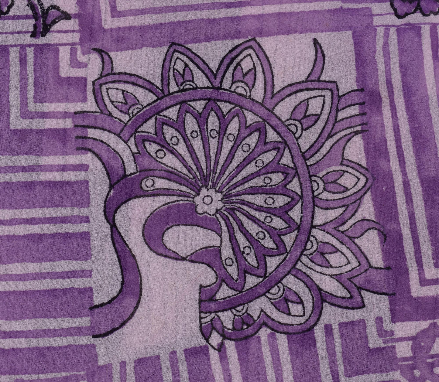 Sushila Vintage Purple Sari 100% Pure Georgette Silk Printed Floral Craft Fabric