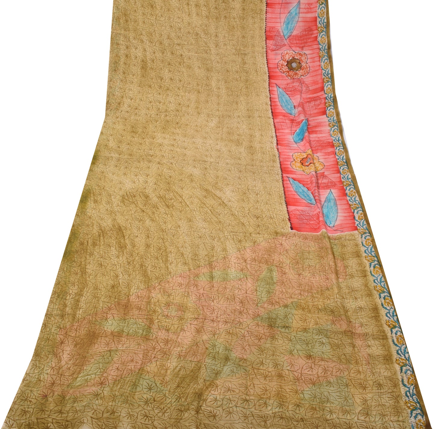 Sushila Vintage Green Saree 100% Pure Georgette Silk Printed Floral Craft Fabric