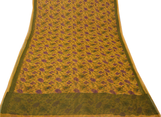 Sushila Vintage Mustard Saree Blend Chiffon Silk Printed Floral Craft Fabric