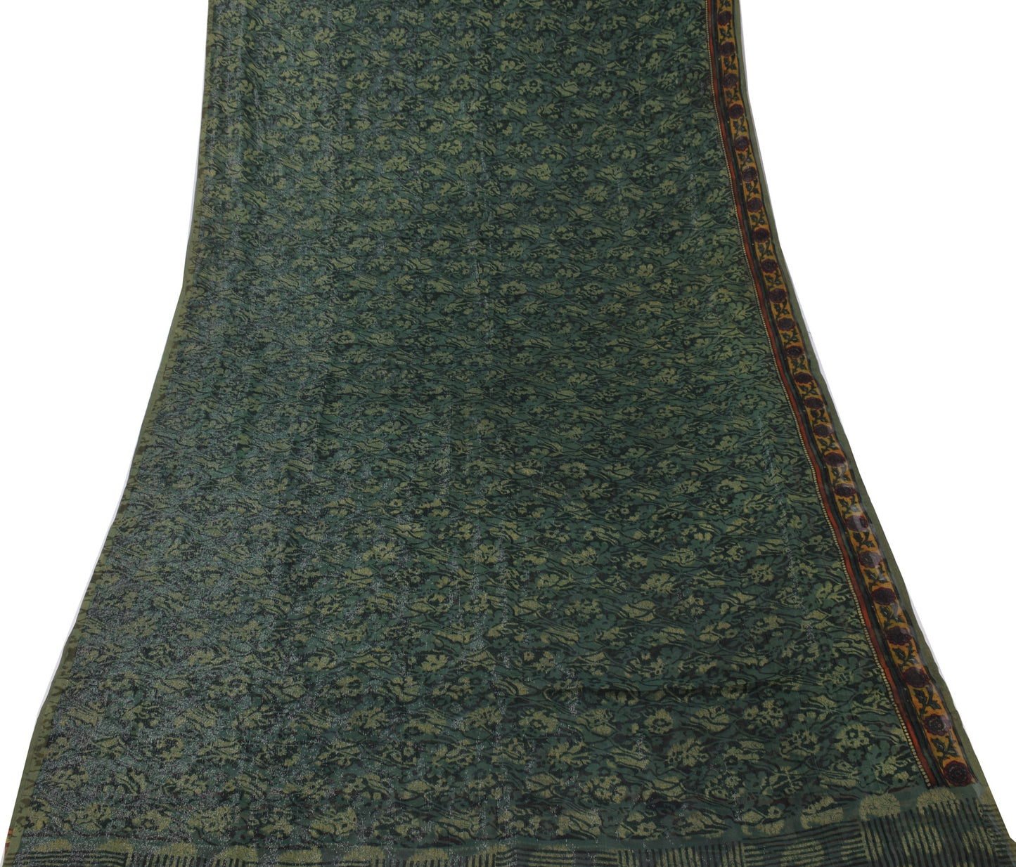 Sushila Vintage Green Sari 100% Pure Georgette Silk Printed & Woven Craft Fabric