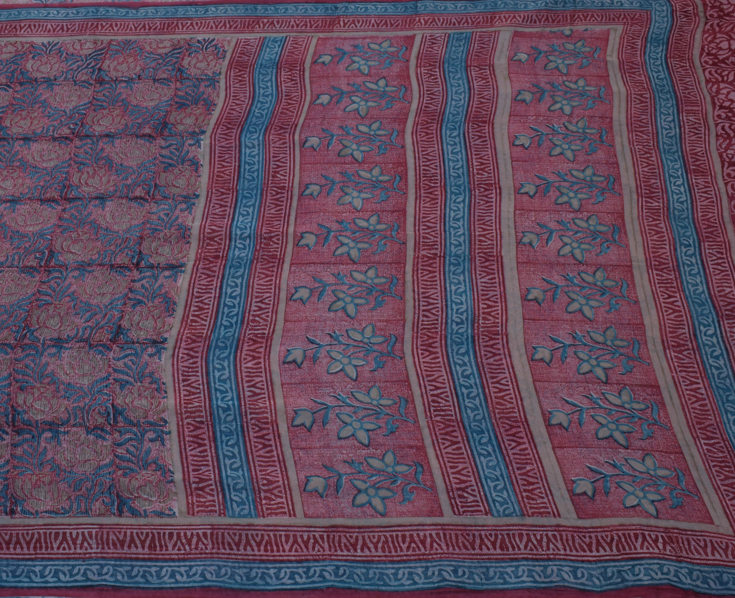 Sushila Vintage Indian Sari 100% Pure Georgette Silk Printed Floral Craft Fabric