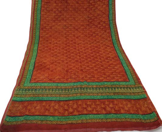 Sushila Vintage Rust Saree 100% Pure Georgette Silk Printed Floral Craft Fabric