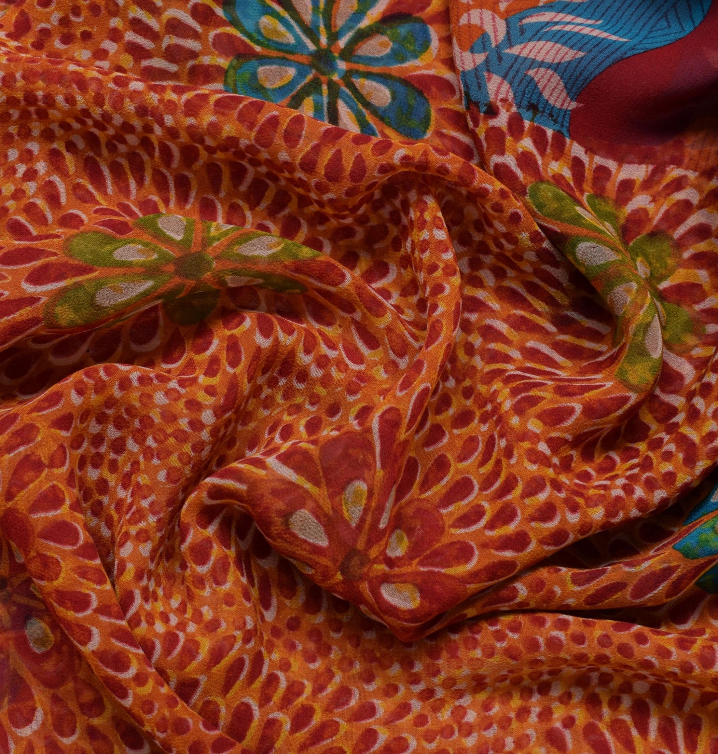 Sushila Vintage Rust Saree 100% Pure Georgette Silk Printed Floral Craft Fabric