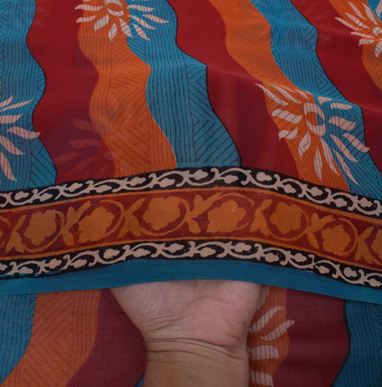 Sushila Vintage Rust Saree 100% Pure Georgette Silk Printed Floral Craft Fabric