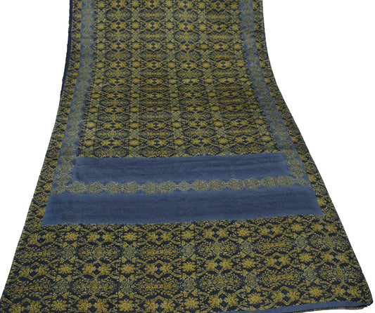 Sushila Vintage Blue Saree Blend Georgette Silk Printed Floral Craft Fabric