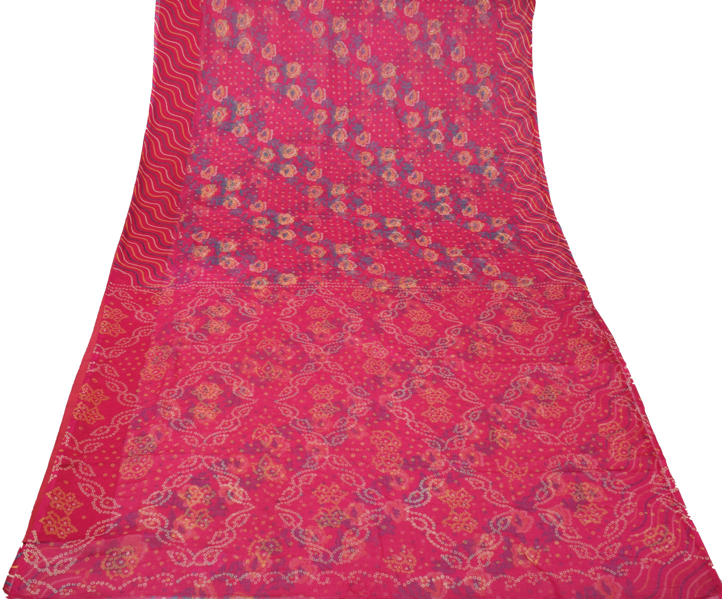 Sushila Vintage Magenta Saree Blend Chiffon Silk Bandhani Printed Craft Fabric