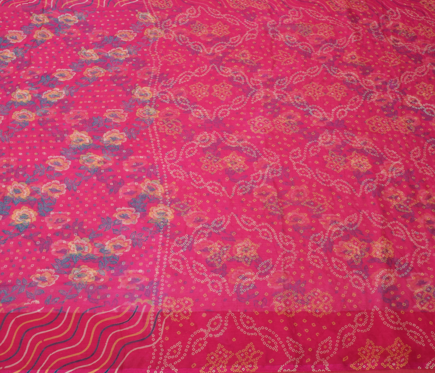 Sushila Vintage Magenta Saree Blend Chiffon Silk Bandhani Printed Craft Fabric