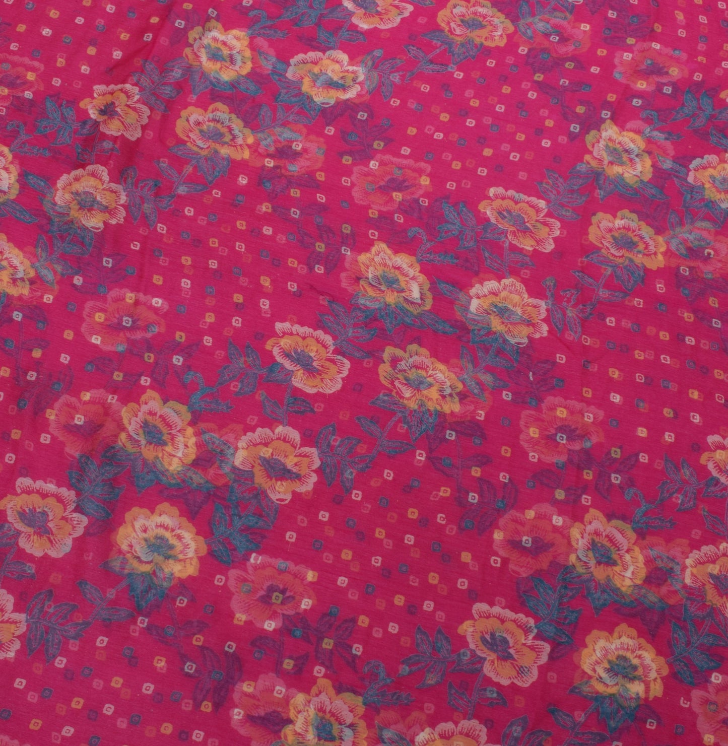 Sushila Vintage Magenta Saree Blend Chiffon Silk Bandhani Printed Craft Fabric