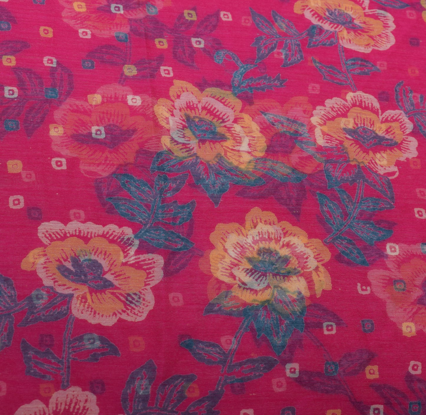 Sushila Vintage Magenta Saree Blend Chiffon Silk Bandhani Printed Craft Fabric