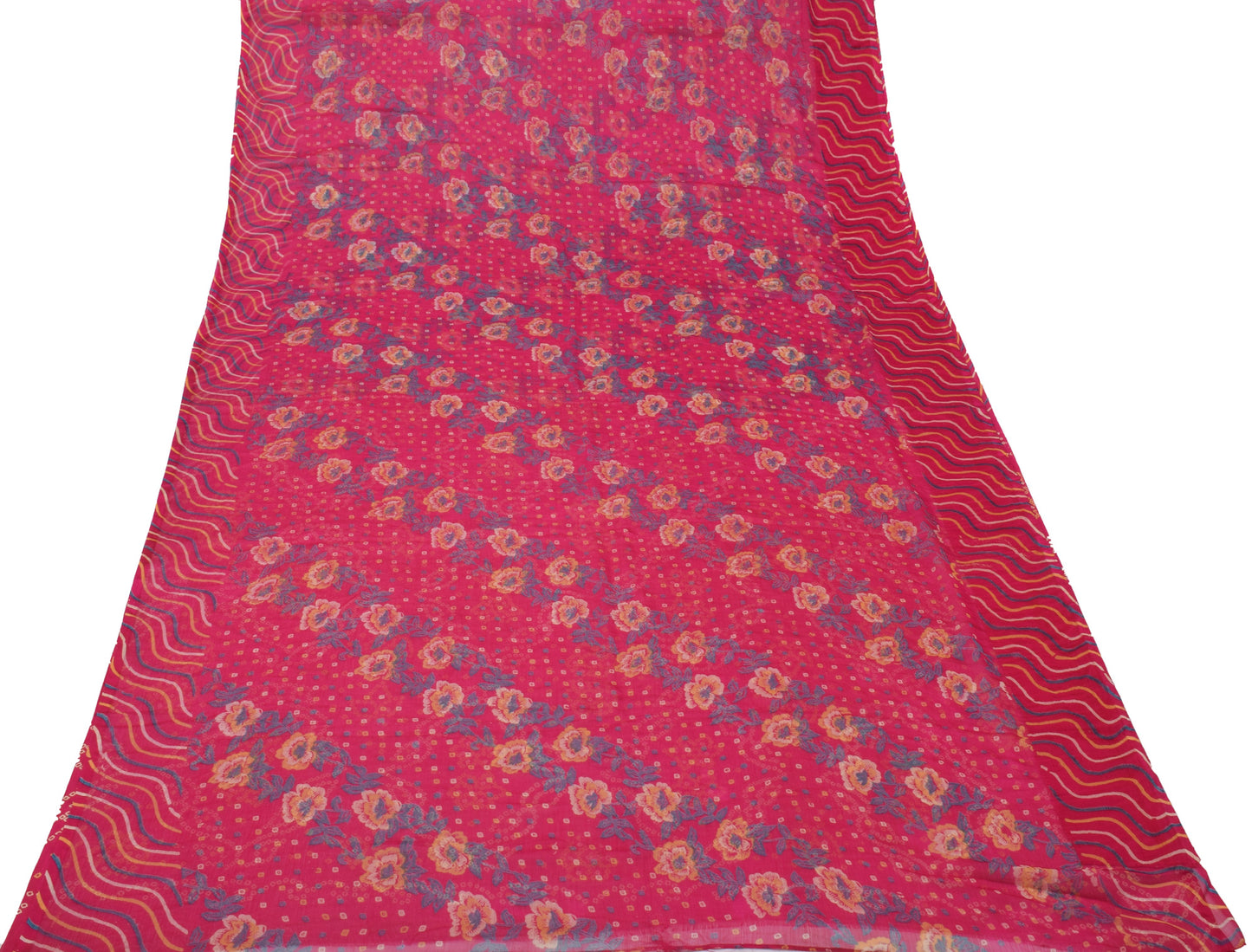 Sushila Vintage Magenta Saree Blend Chiffon Silk Bandhani Printed Craft Fabric