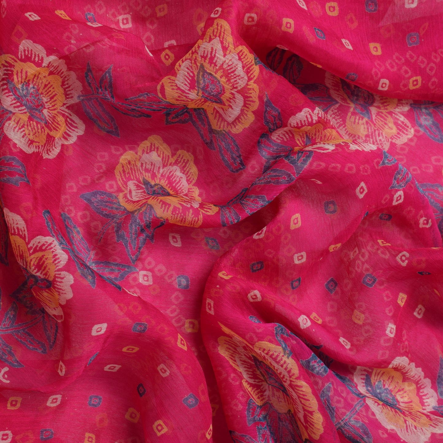 Sushila Vintage Magenta Saree Blend Chiffon Silk Bandhani Printed Craft Fabric