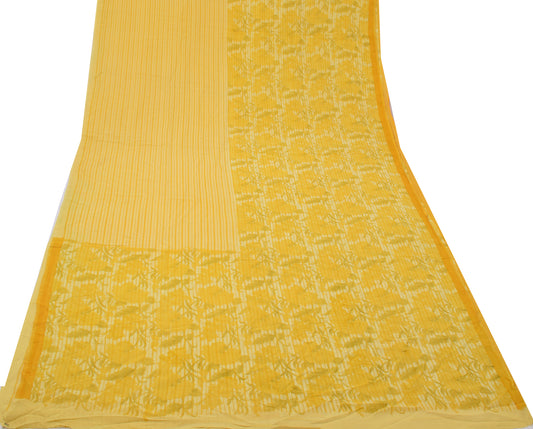 Sushila Vintage Lemon Sari 100% Pure Georgette Silk Printed Floral Craft Fabric