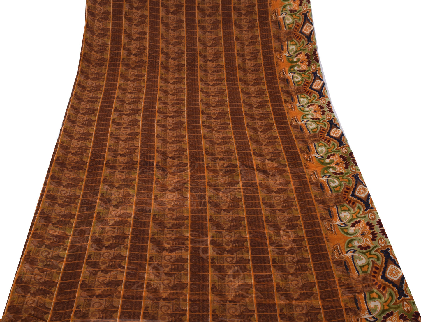 Sushila Vintage Brown Saree Blend Georgette Silk Printed Floral Craft Fabric