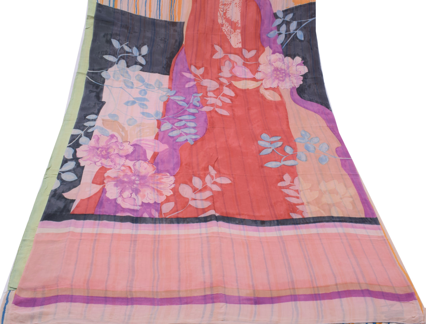 Sushila Vintage Cream Saree 100% Pure Georgette Silk Printed Floral Craft Fabric
