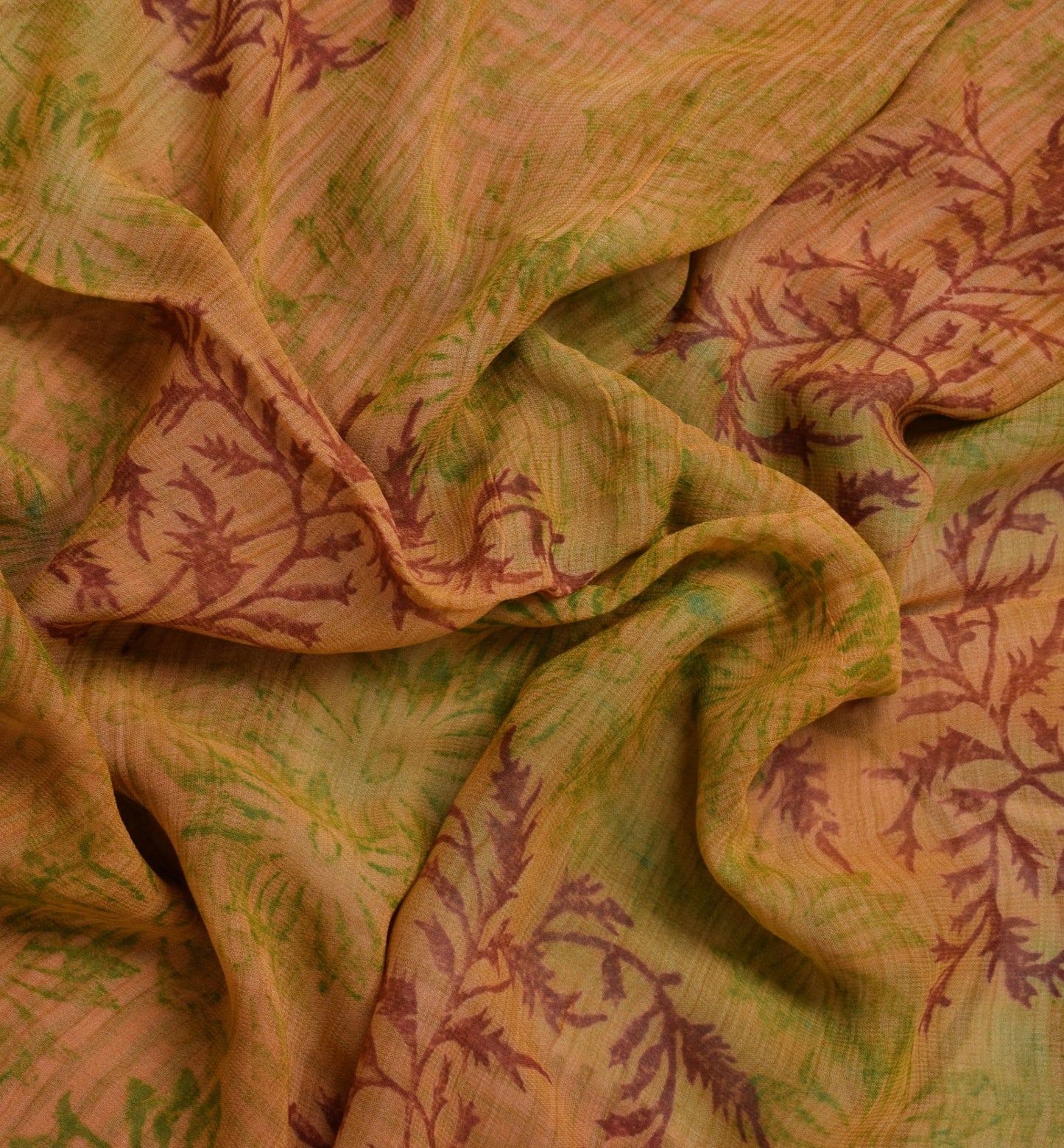 Sushila Vintage Indian Sari 100% Pure Georgette Silk Printed Floral Craft Fabric