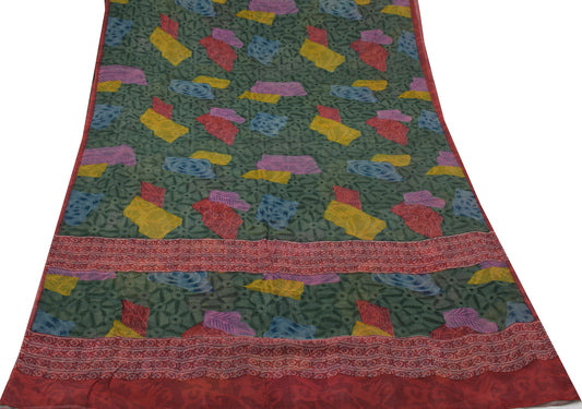 Sushila Vintage Indian Sari 100% Pure Georgette Silk Printed Floral Craft Fabric