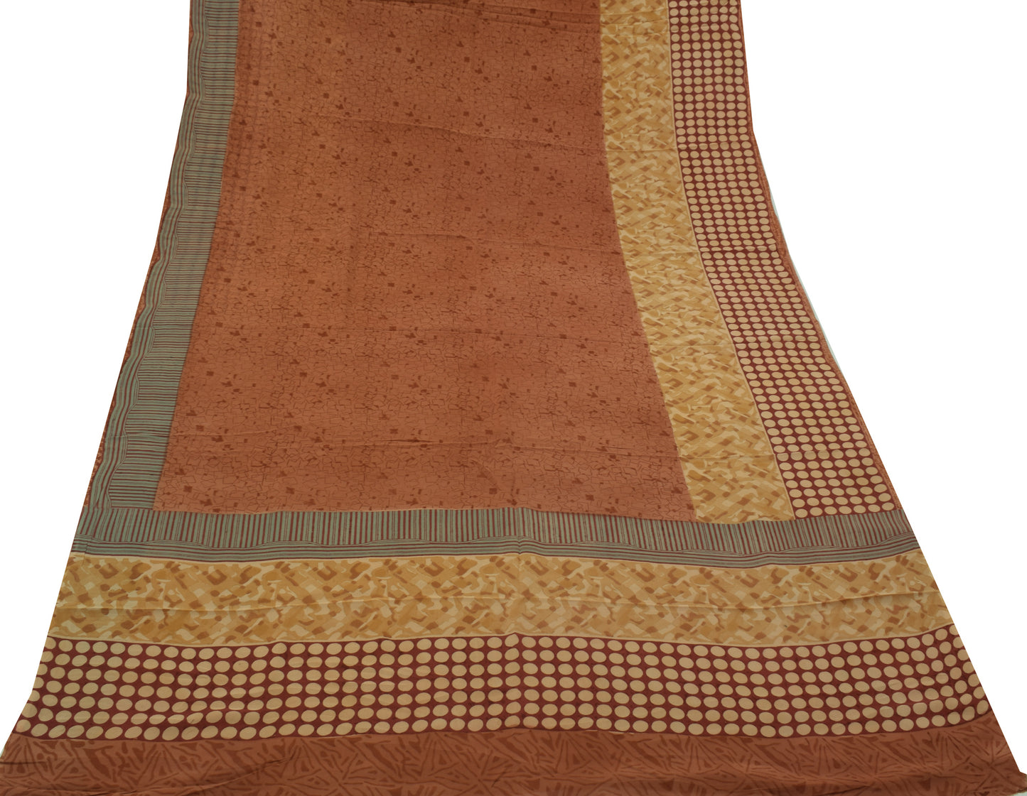 Sushila Vintage Rust Sari 100% Pure Georgette Silk Printed Abstract Craft Fabric