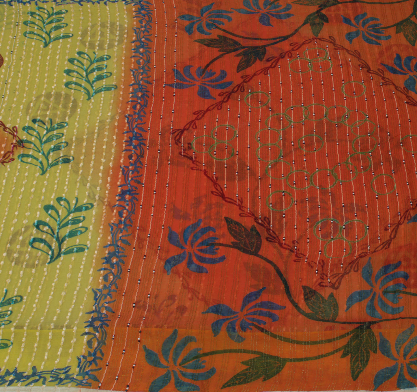 Sushila Vintage Indian Sari 100% Pure Georgette Silk Printed Woven Craft Fabric