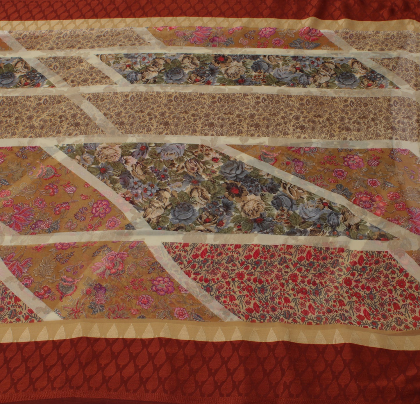 Sushila Vintage Indian Sari Blend Georgette Silk Printed Floral Craft Fabric