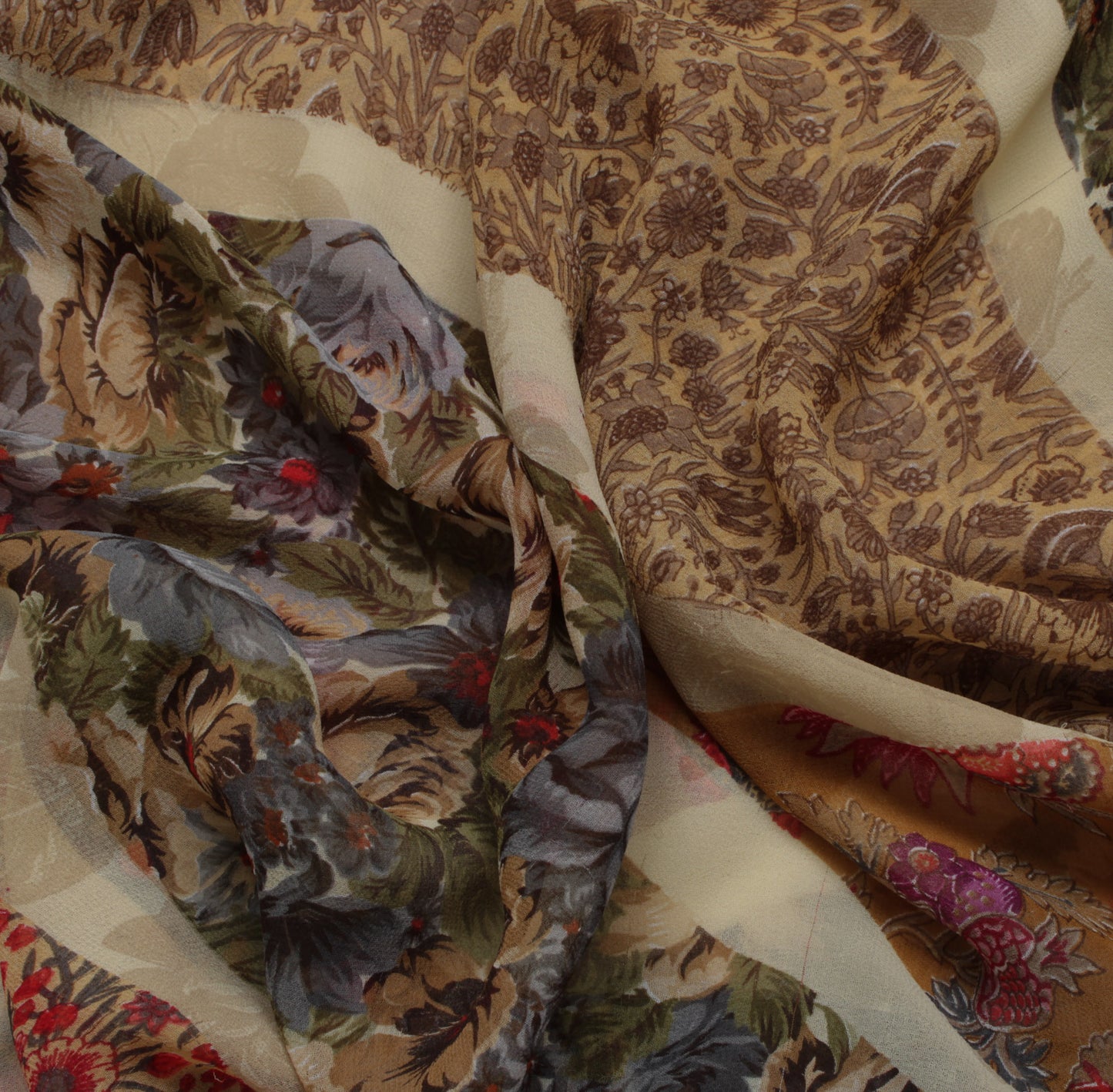 Sushila Vintage Indian Sari Blend Georgette Silk Printed Floral Craft Fabric