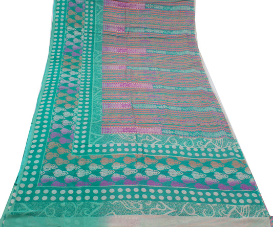 Sushila Vintage Multi-Color Sari Pure Georgette Silk Printed Indian Craft Fabric