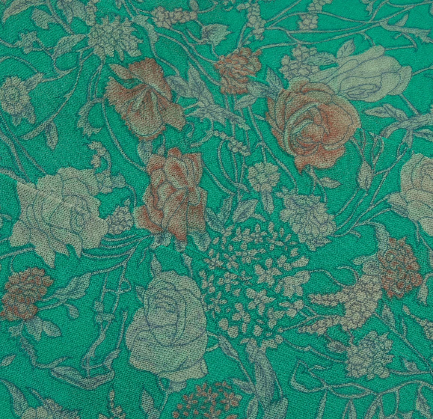 Sushila Vintage Green Saree 100% Pure Georgette Silk Printed Floral Craft Fabric