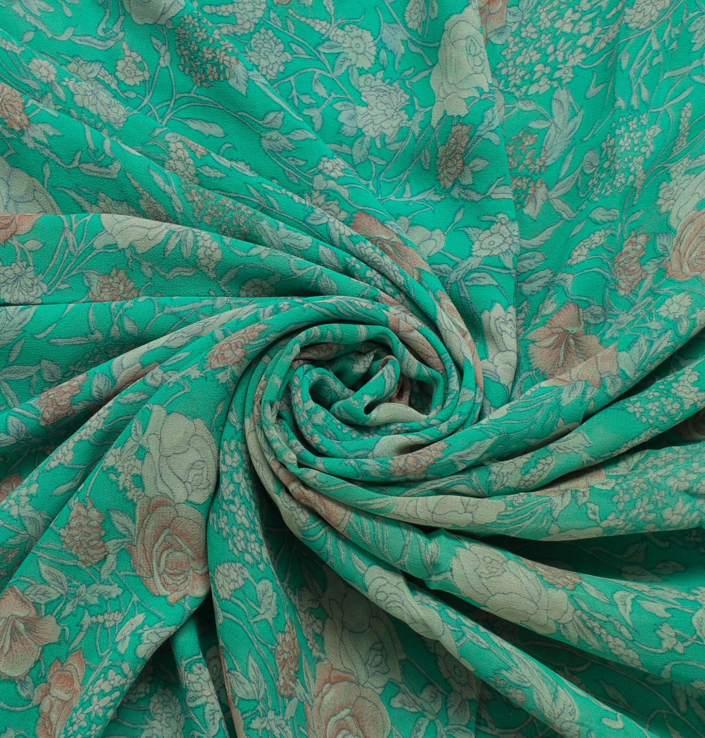 Sushila Vintage Green Saree 100% Pure Georgette Silk Printed Floral Craft Fabric