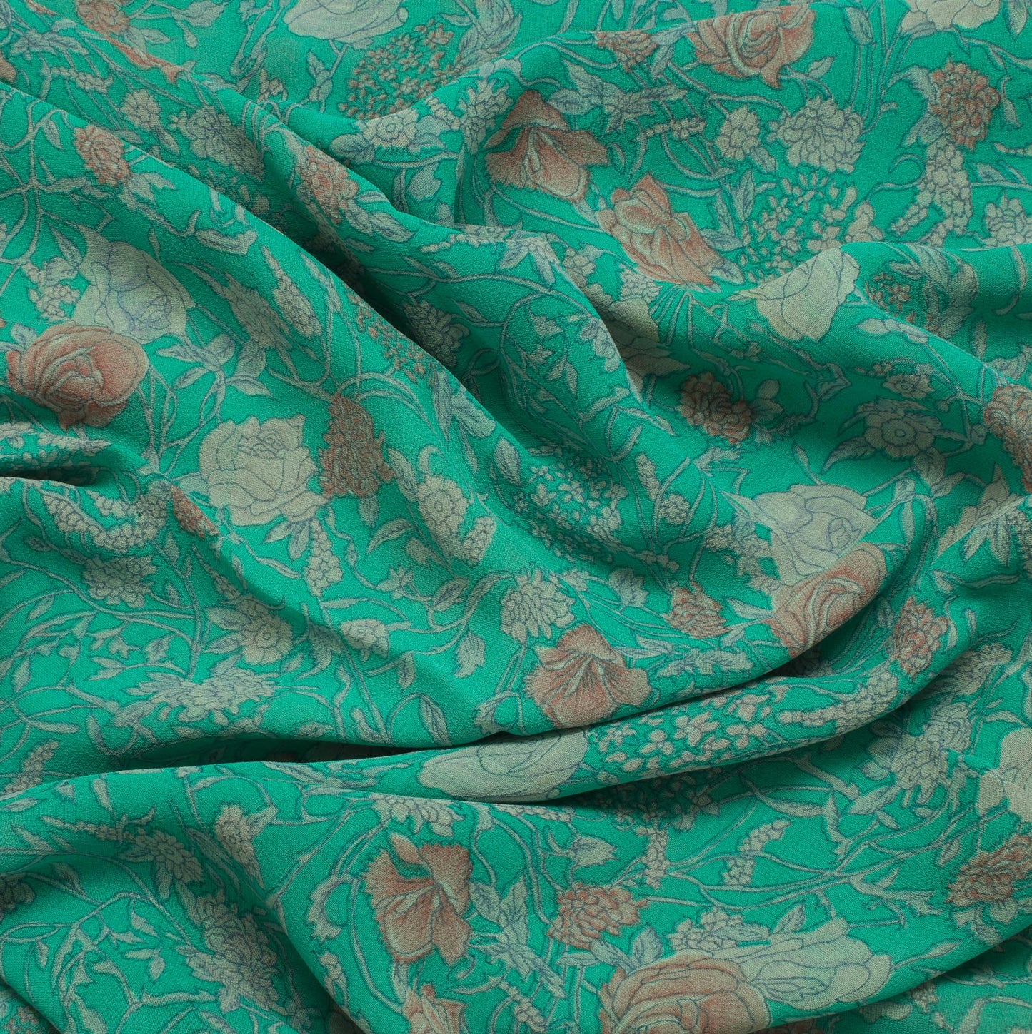 Sushila Vintage Green Saree 100% Pure Georgette Silk Printed Floral Craft Fabric