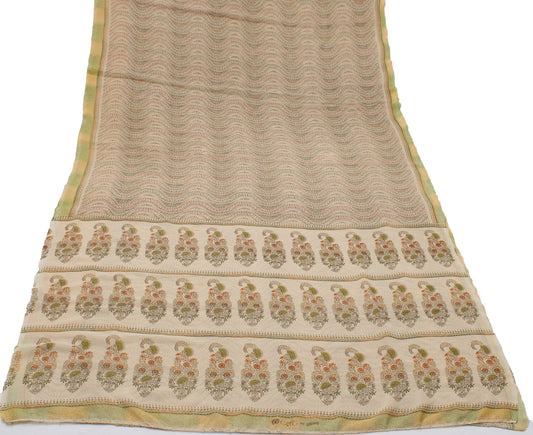 Sushila Vintage Cream Saree Blend Georgette Silk Printed Floral Craft Fabric