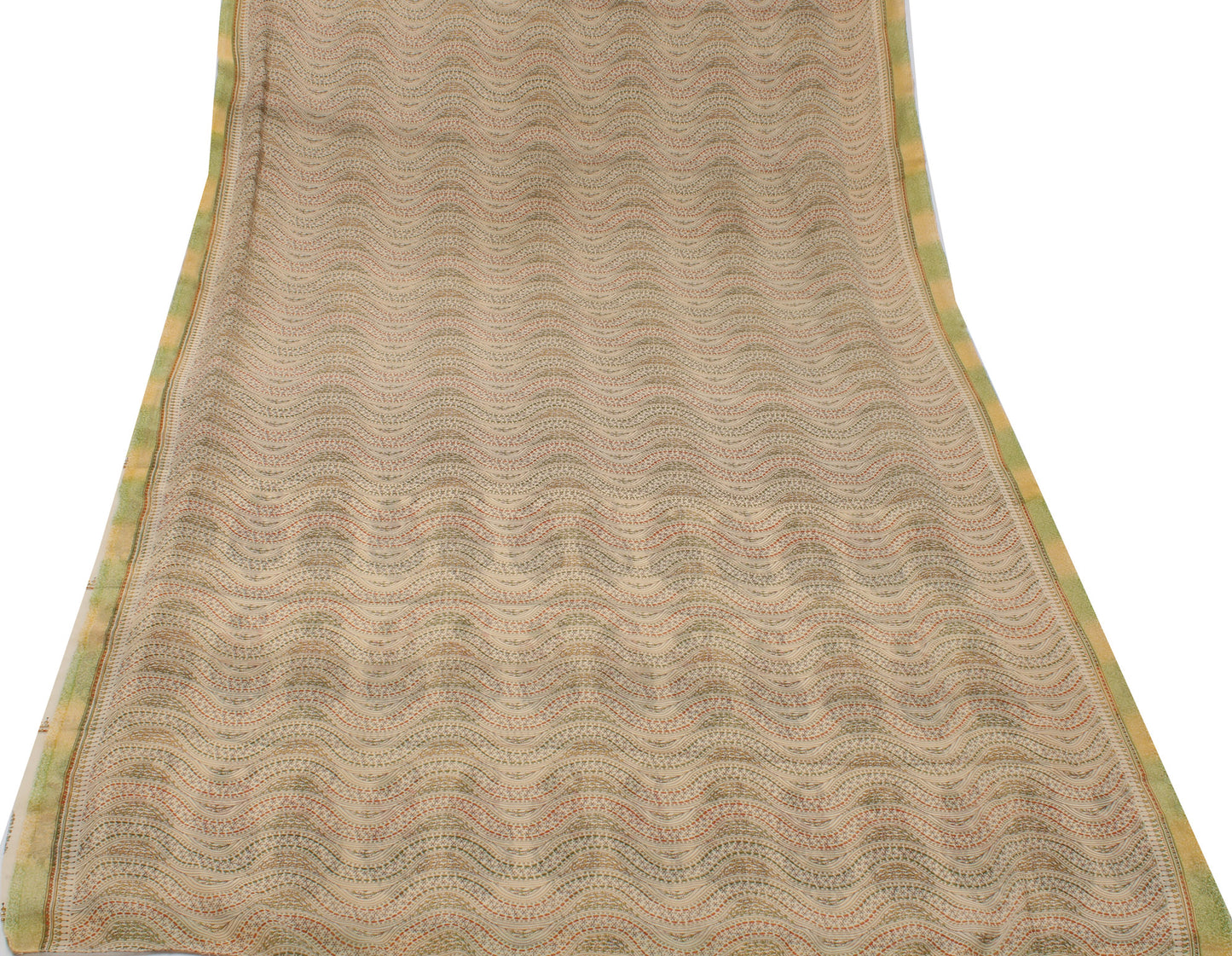 Sushila Vintage Cream Saree Blend Georgette Silk Printed Floral Craft Fabric