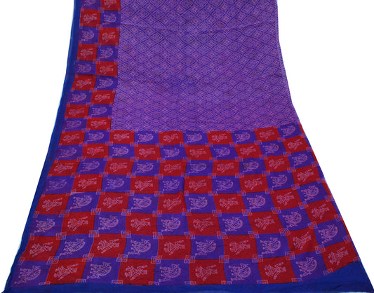 Sushila Vintage Blue  Saree 100% Pure Georgette Silk Printed Indian Craft Fabric