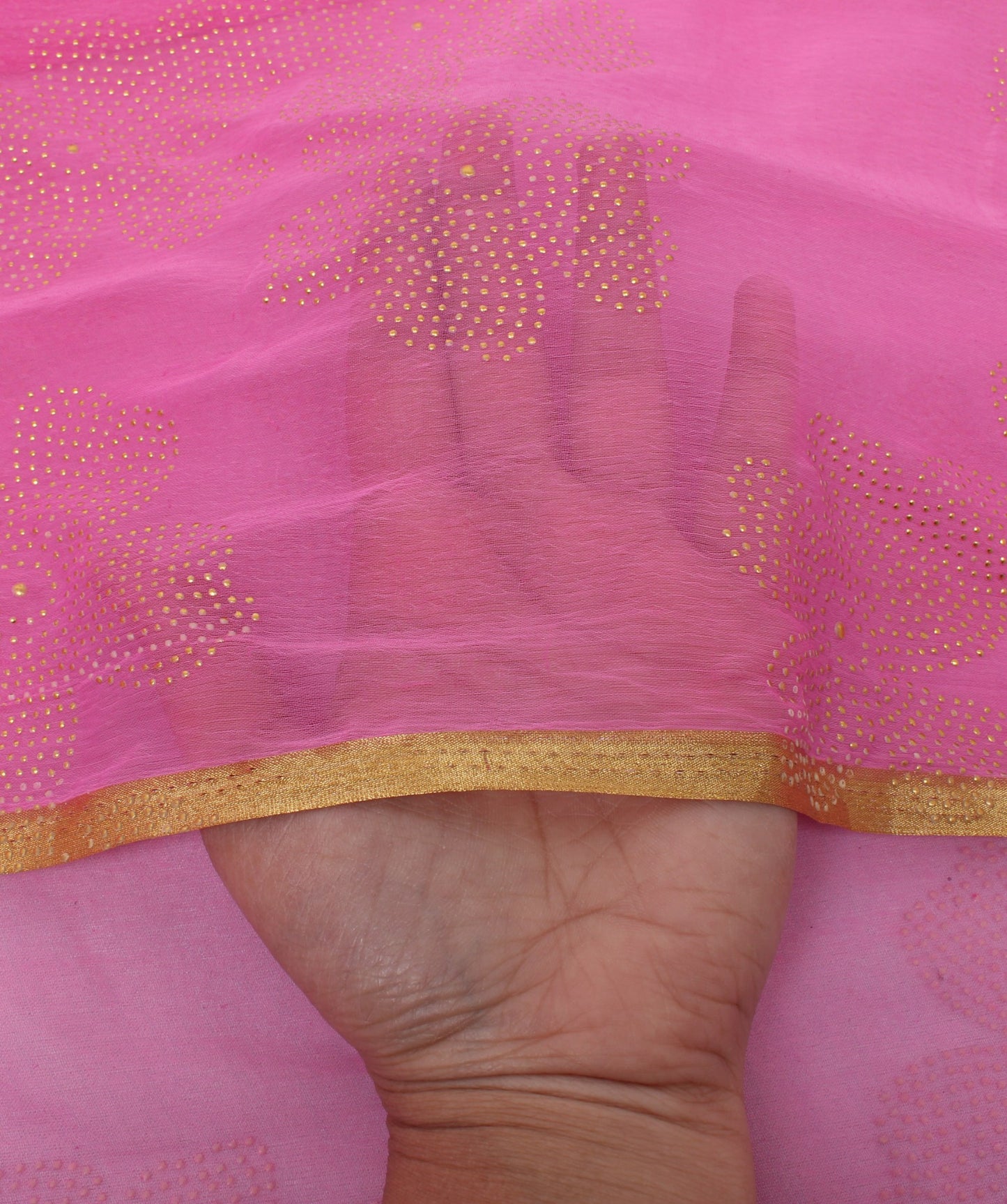Sushila Vintage Pink Saree Blend Chiffon Silk Rubber Print Floral Craft Fabric
