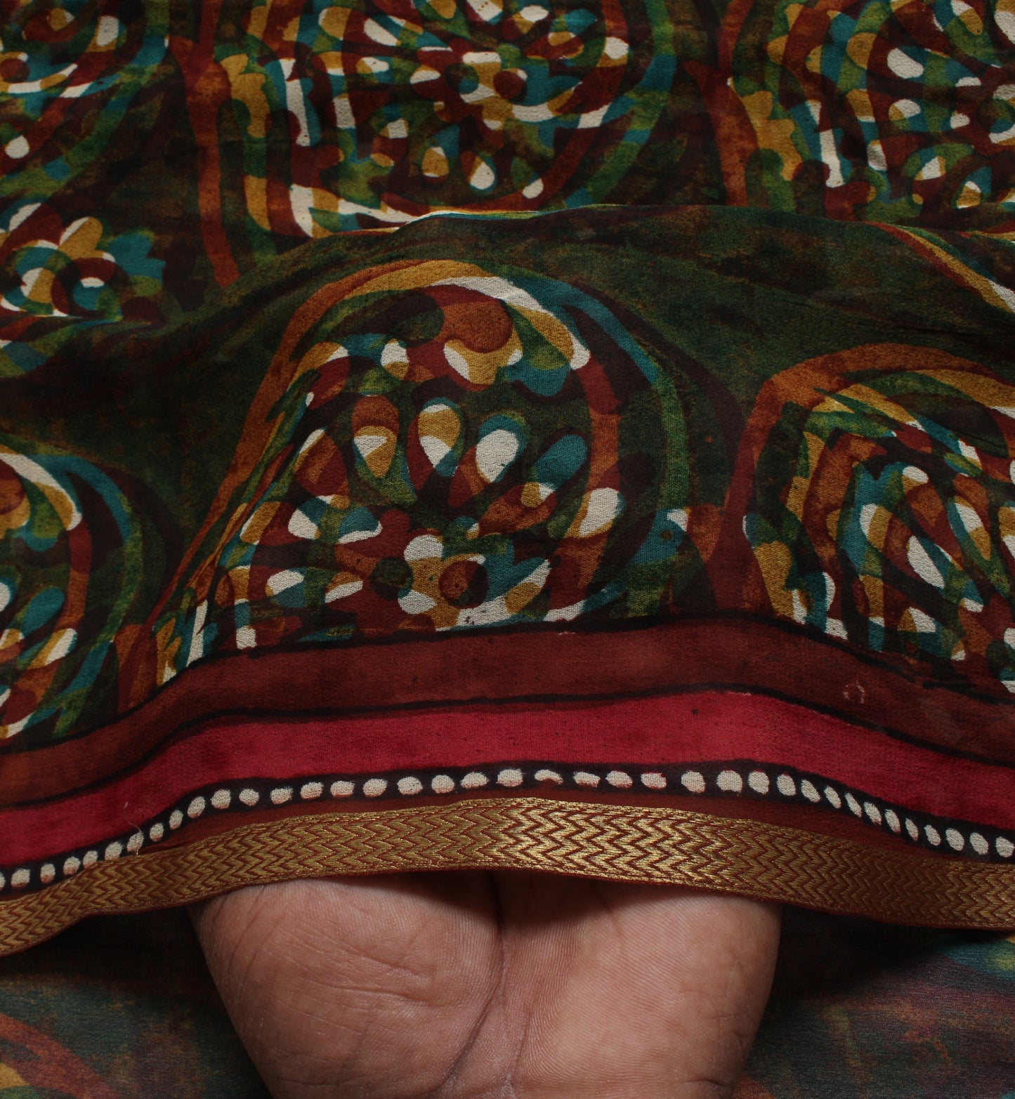 Sushila Vintage Multi-Color Sari Pure Georgette Silk Printed Woven Craft Fabric