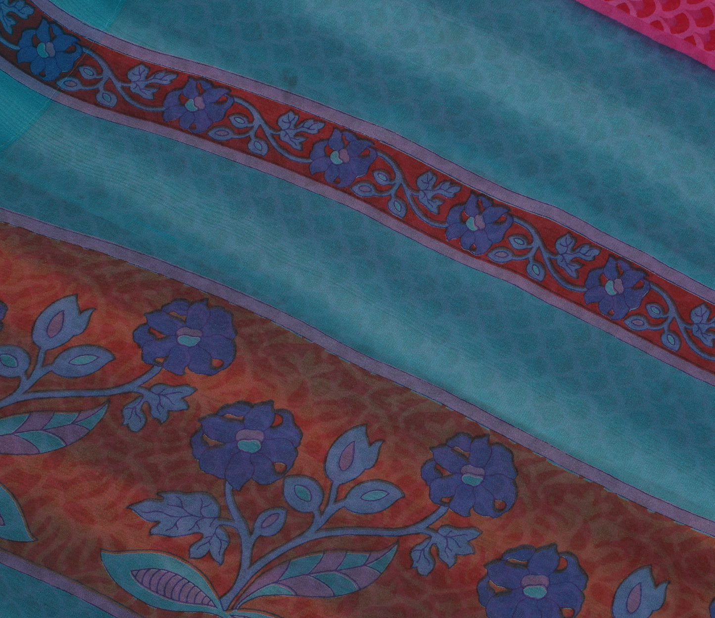 Sushila Vintage Magenta Sari 100% Pure Georgette Silk Printed Saree Craft Fabric