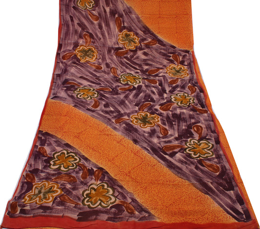 Sushila Vintage Indian Sari 100% Pure Georgette Silk Printed Floral Craft Fabric