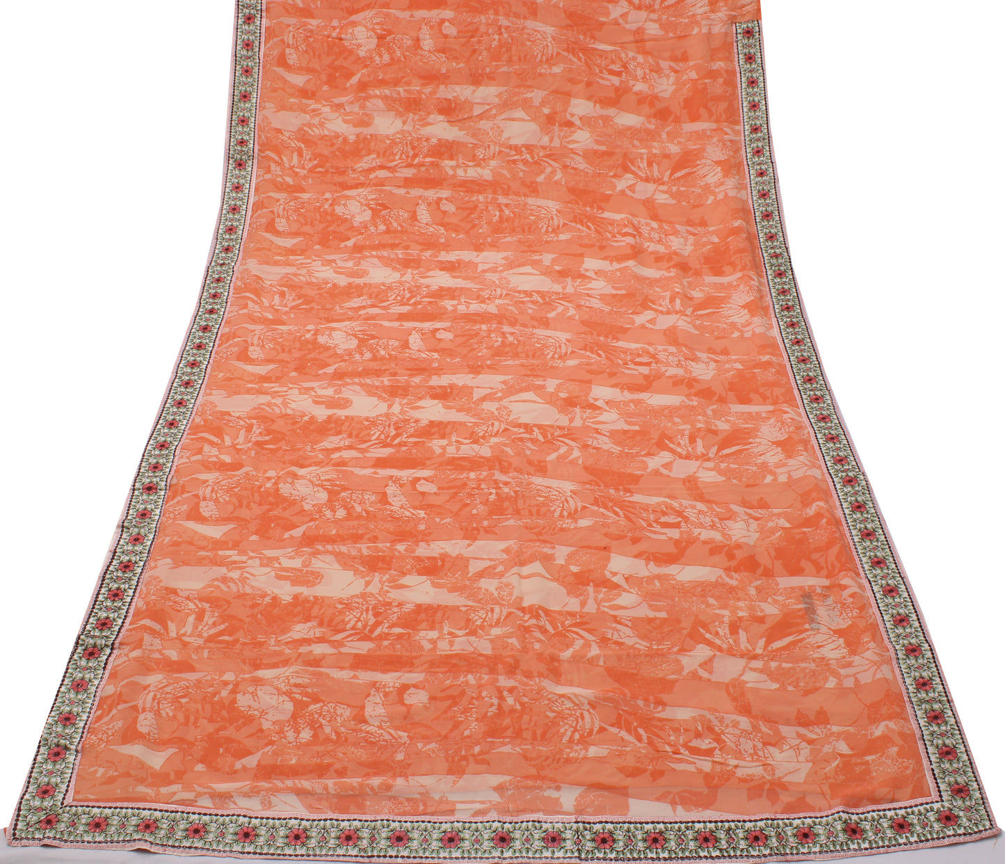 Sushila Vintage Peach Saree 100% Pure Georgette Silk Printed Floral Craft Fabric