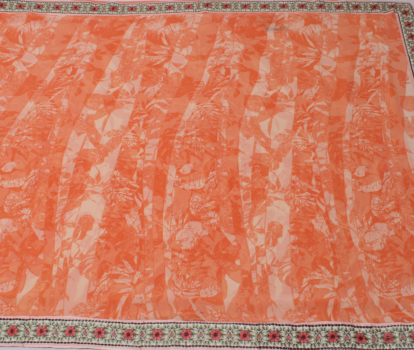 Sushila Vintage Peach Saree 100% Pure Georgette Silk Printed Floral Craft Fabric