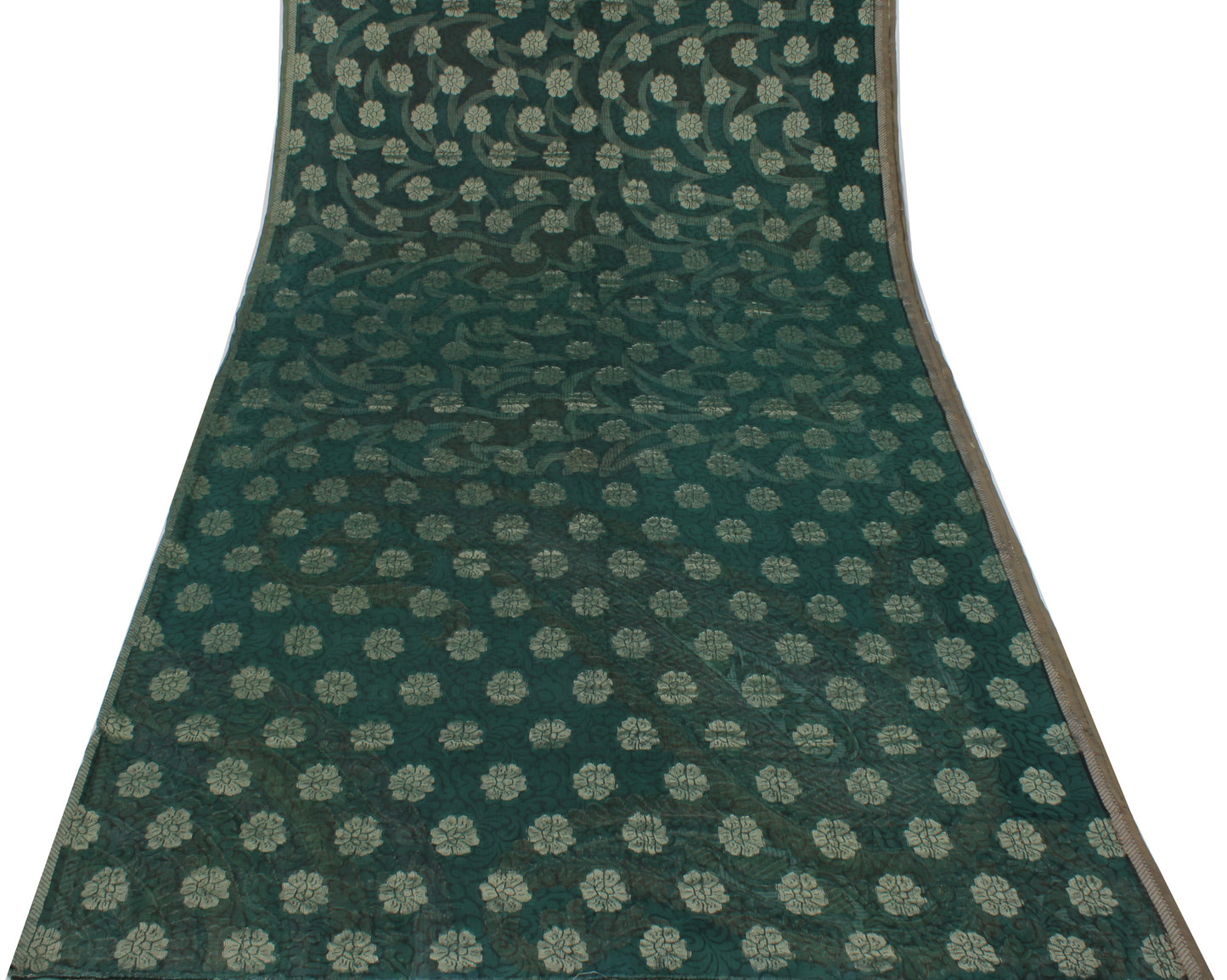 Sushila Vintage Green Saree 100% Pure Georgette Silk Printed Woven Craft Fabric