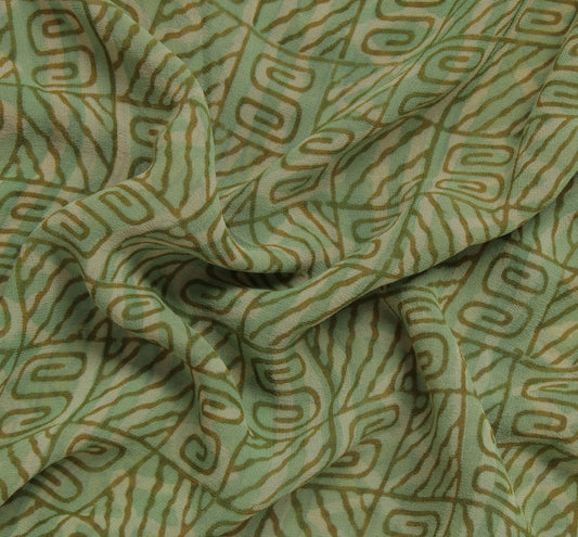 Sushila Vintage Green Sari Pure Georgette Silk Printed Abstract Craft 5YD Fabric