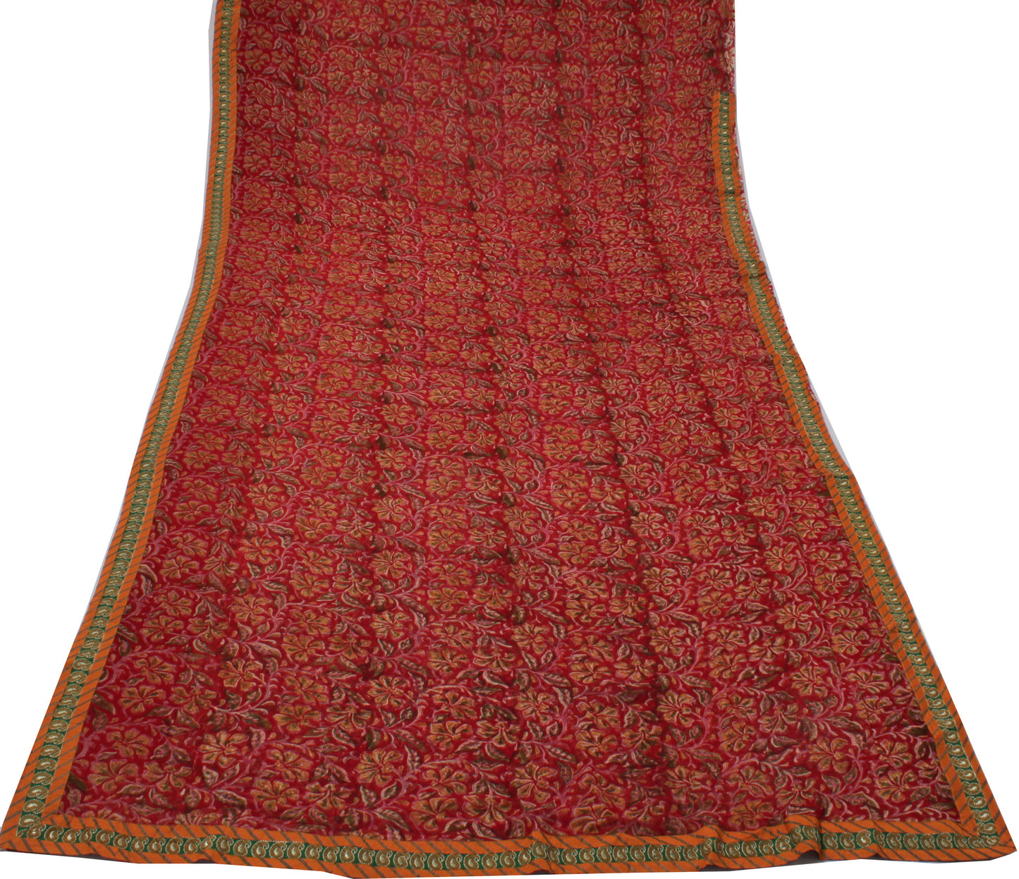 Sushila Vintage Red Saree 100% Pure Georgette Silk Printed Floral Craft Fabric