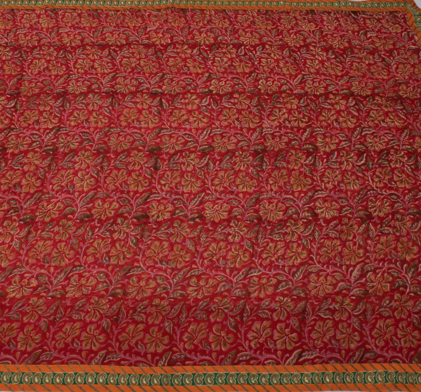 Sushila Vintage Red Saree 100% Pure Georgette Silk Printed Floral Craft Fabric