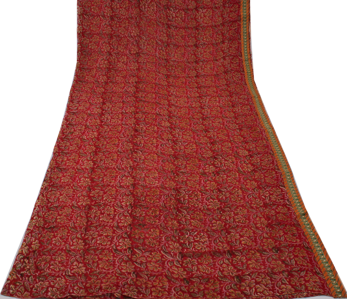 Sushila Vintage Red Saree 100% Pure Georgette Silk Printed Floral Craft Fabric