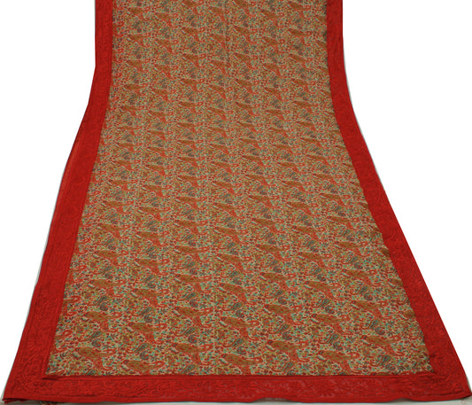 Sushila Vintage Cream Saree Blend Georgette Silk Printed Paisley Craft Fabric