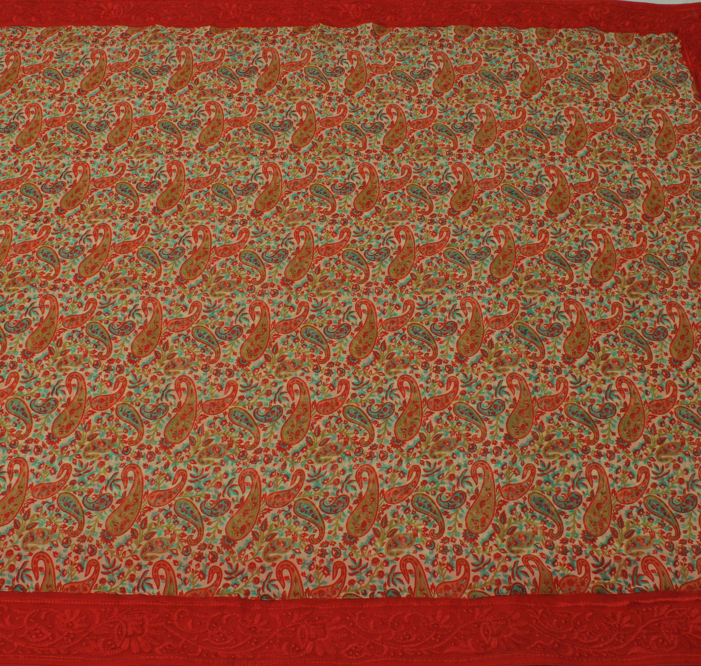 Sushila Vintage Cream Saree Blend Georgette Silk Printed Paisley Craft Fabric