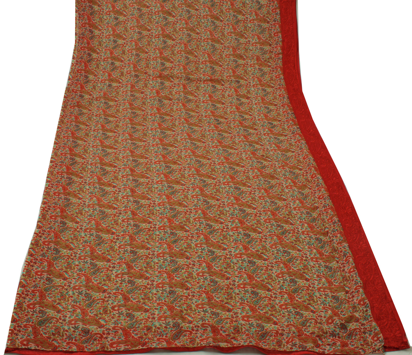 Sushila Vintage Cream Saree Blend Georgette Silk Printed Paisley Craft Fabric