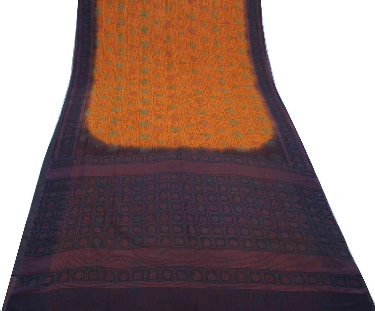 Sushila Vintage Mustard Saree 100% Pure Georgette Silk Printed Craft Fabric