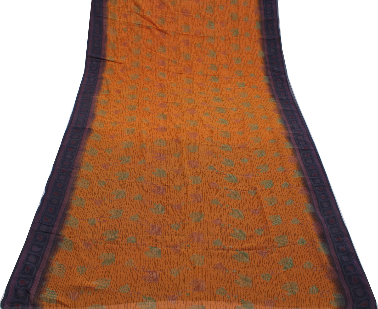 Sushila Vintage Mustard Saree 100% Pure Georgette Silk Printed Craft Fabric