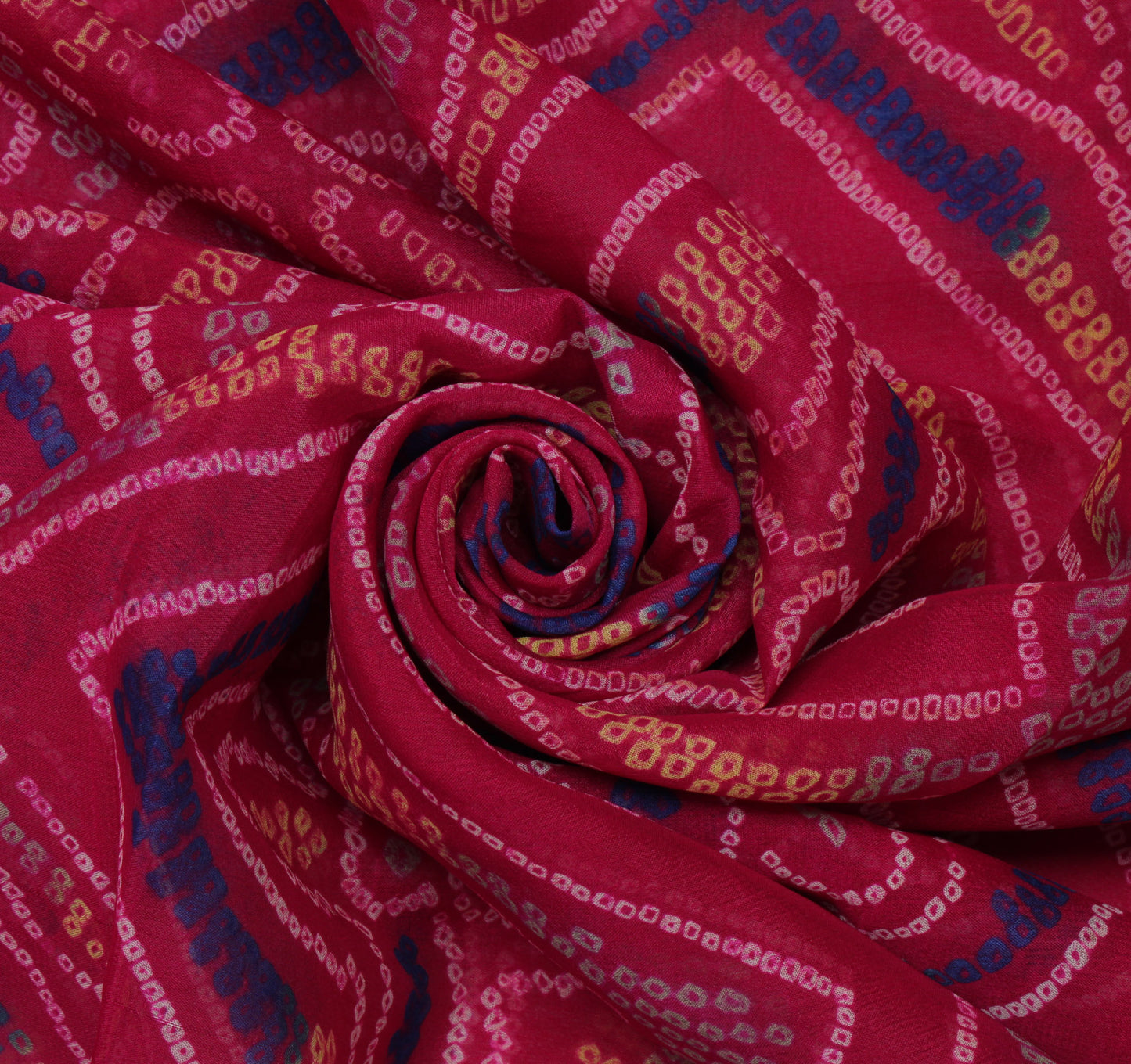 Sushila Vintage Magenta Sari Pure Georgette Silk Printed Bandhani Craft Fabric