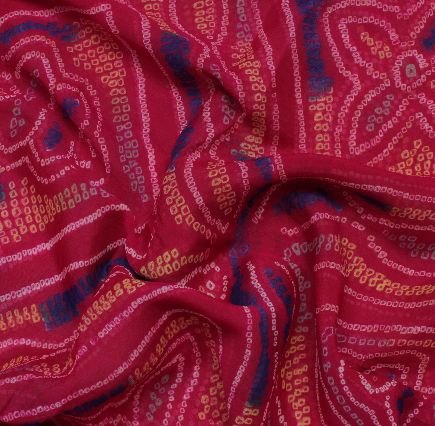 Sushila Vintage Magenta Sari Pure Georgette Silk Printed Bandhani Craft Fabric